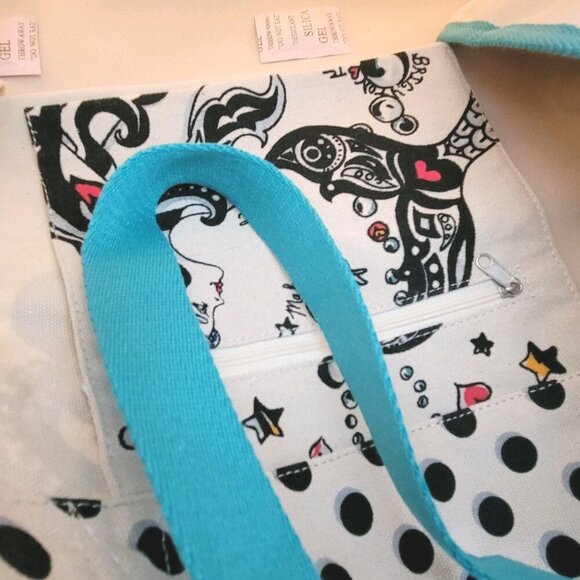 Brighton Tote Bag NWT Summer Of Love Heart Flowers Turquoise Ivory Polka Dot - Picture 4 of 4